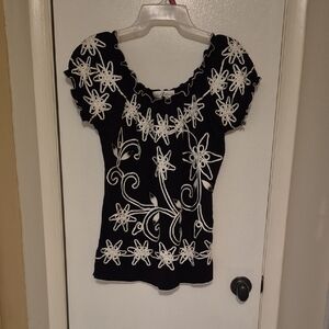 Once Again Elegant Black and White Floral Women's Top